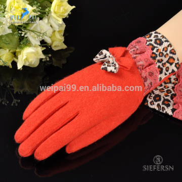 Simple style , lace butterfly decoration , women winter woolen gloves , woolen gloves ,leopard print gloves , women accessories