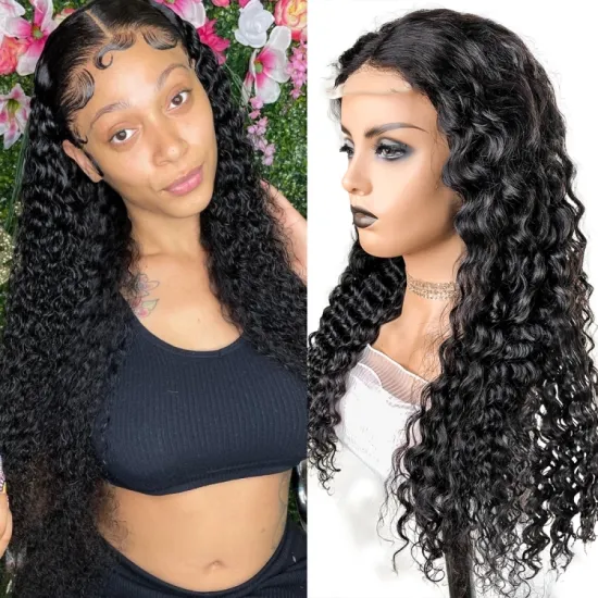 Wholesale Deep Wave Human Hair Wig Lace Front Wigs Brazilian Virgin Hair 4*4 Lace Closure Wigs for Black Women
