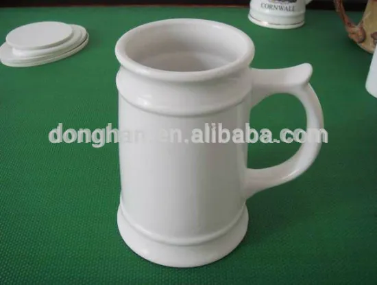 tall ceramic coffee mug with saucer