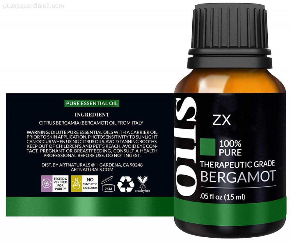 100% puro óleo de bergamota no cuidado do corpo da pele