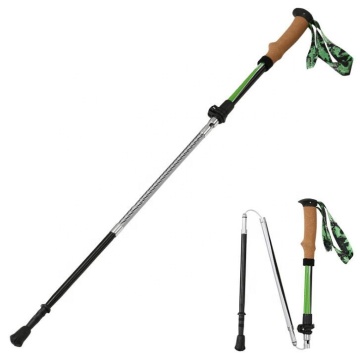 Custom Camping Hiking Antislip Aluminum Alloy Foldable Walking Stick with Cork Handle