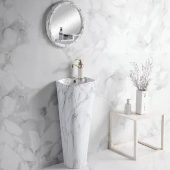 High-Quality One-Piece Colorful Ceramic Pedestal Basin with Mirror Set from Factory