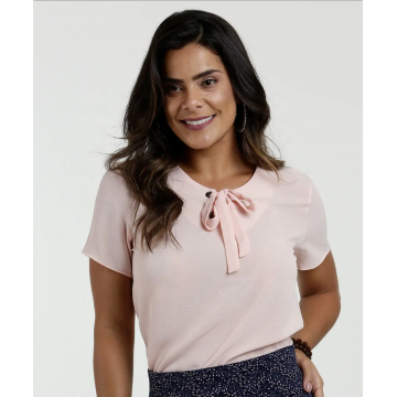 Solid Bowknot Eyelet på kragen Tops T-Shirt