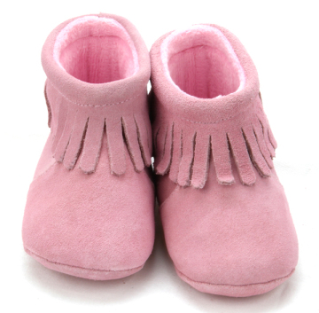 Geunine Leather Fringe Baby Winter Boots Pink Color Toddler Boots
