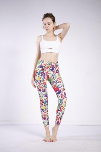 Leggings elásticos de cintura alta con estampado floral para mujer