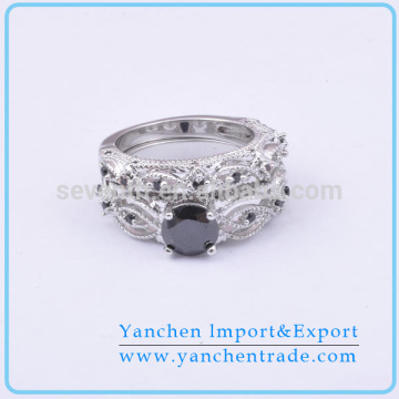 Latest Double Band Engagement Ring Jewelry with Rhodium Plated Black CZ Stone