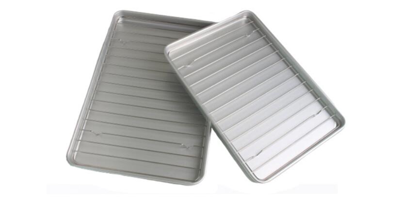 Aluminium Alloy Rectangular Shallow Baking Pan With Cooling Rack (1)