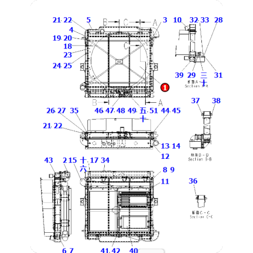 Dump truck HD465-70 radiator core 569-03-89113