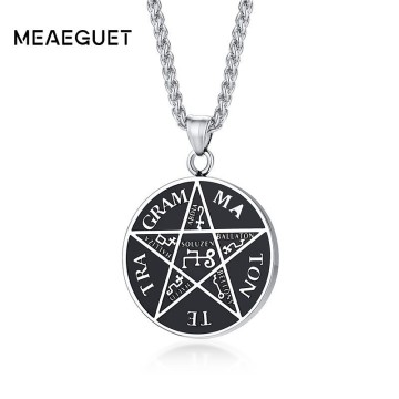 Tetragrammaton Pentagram Pendant Men Medallion Necklace Oxidized Solomon Charm Vantage Man Colar
