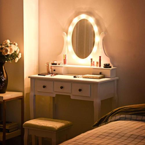 Wooden Mirrored White dresser with mirror Led Light