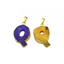 Natural Druzy Crystal Alphabet Letter Q Pendant Plated Gold