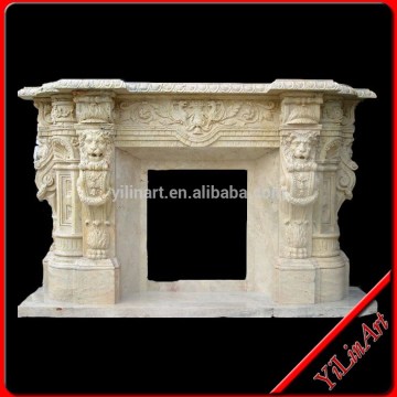 Yellow Stone Marble Fireplace Mantel Statue With Lion Head