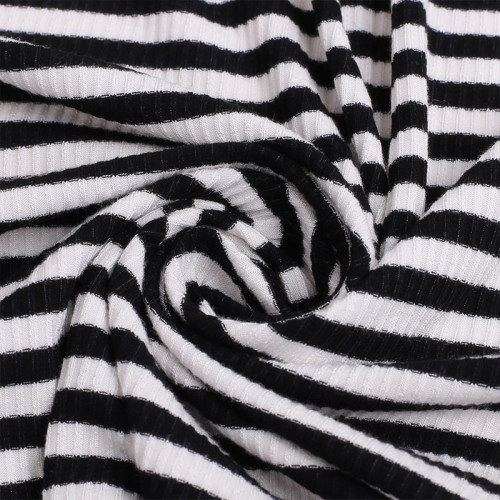 Breathable Polyester Viscose Rib Knit Striped Cloth Fabric