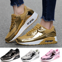 Women Tennis Shoes Air Cushion Gold Sports Shoes For Woman High Heels Lace-up Air Footwear Outdoor Thick Bottom Walking Sneakers