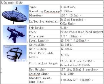 3.0m mesh dish made from aluminium