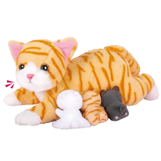 Interactive Mommy & Baby Cat Toys Set: Battery-Powered Sensor Play with 3 Kitten Plush Pets