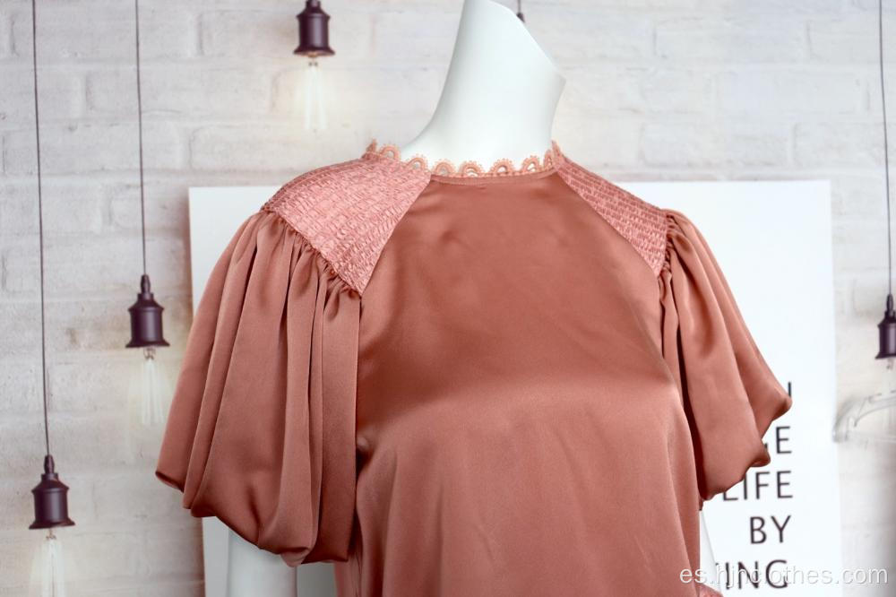 Blusa dulce con mangas abullonadas sueltas para damas