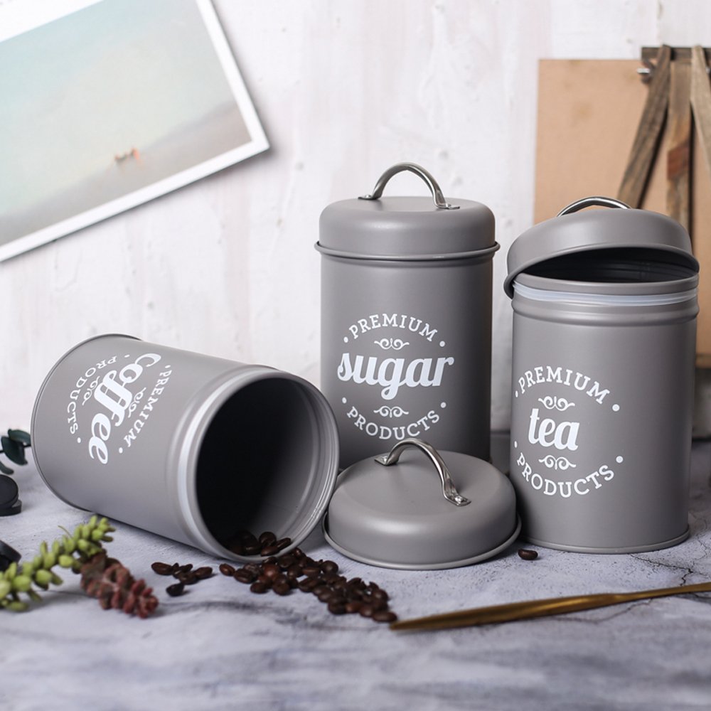 Wholesale Set of 3 Coffee Tea Sugar Cans Boxes Metal Storage Tin