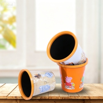 Decorative Plastic Open Top Trash Bin with Press Ring, Household Waste Basket, Printed Garbage Bin for Home Bedroom Kitchen