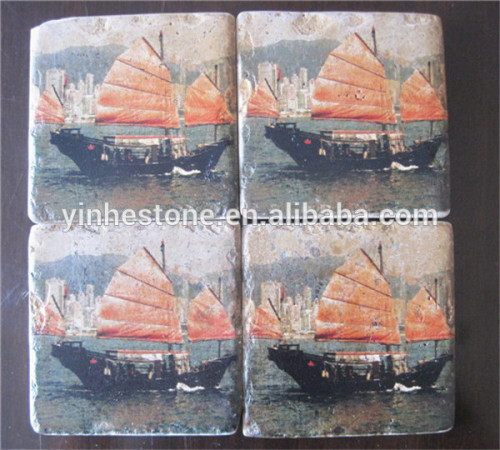 Marble coaster, beige marble coaster, coaster with beige marble