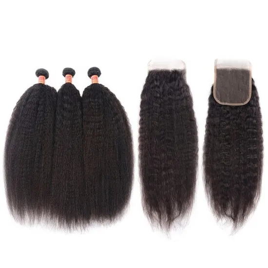 Brazilian Kinky Straight Human Hair With Closure Kinky Straight Virgin Human Hair