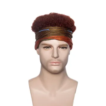 Wholesale heat resistant synthetic wigs short light brown deep kinky curly headband wig  for man