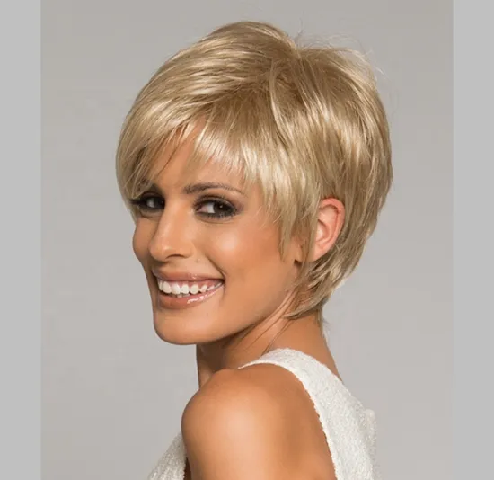 Aishili Best-selling short gold color short synthetic wigs natural straight and kinky curly hair for mature women