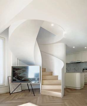 Indoor Wooden Tread Curved Stairs Spiral Staircase