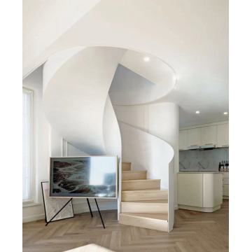 MS داخلي عالي الجودة حار بيع داخلي استخدام أبيض نقي نمط خشبي فقي الدرج المنحني الدرج الحلزوني