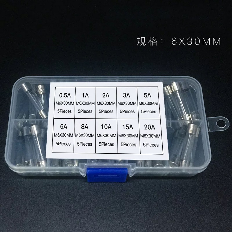 50Pcs 6x30mm Quick Blow Glass Tube Fuse Assorted Kits,Fast-Blow Glass Fuses 0.5A 1A 2A 3A 6A 8A 10A 15A 20A