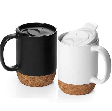 Ceramic Coffee Mug with Insulated Cork Bottom and Splash Proof Lid - Valentine's Gift