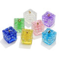 Wholesale 14mm Cube Resin Transparent Beads Flowers Pearl Filling Charms for Earring Pendants Jewelry Ornament Keychain Decor