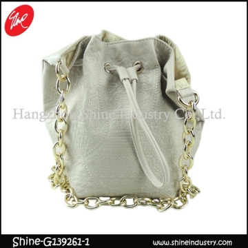 Beauty Embossed Handbag/Chain White PU Bucket Bag/New Design Shoulder Bag