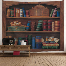 Bücherregal Hintergrund Tapisserie Vintage Bookrack Bibliothek Wandbehang College Study Room Tapisserien Wandkunst für Schlafzimmer Wohnzimmer