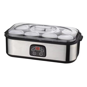 Electric Yogurt Maker with 1.6L Capacity, 8 Glass Jars, and Stainless Steel Housing