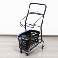 Carrito de supermercado de malla de acero con estantes duales