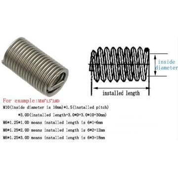 Inserto de rosca de bobina de acero inoxidable M16