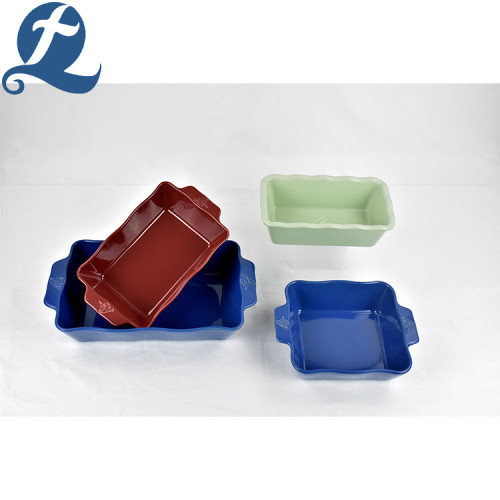 Color Ceramic Stoneware Rectangular Binaural Baking Tray