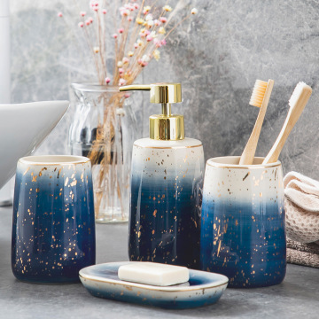 Wholesale Handmade Blue Decal Luxury Bathroom Accessory Gift Set
