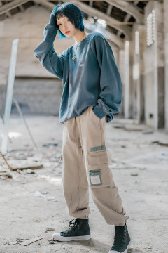 Patch Cargo female baggy student casual  Pants