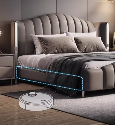 Large Deluxe Modern House Platform Bed Frame Solid Wood Wall Bed