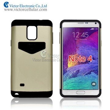 Hard TPU + PC Combo Back Cover with Card Slot Phone Case for Samsung Note 4