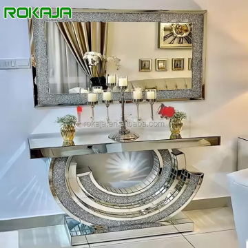Luxury Mirrored Console Table - Glossy Glass Entryway Table for Living Room and Hotel Hallway