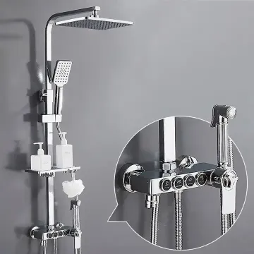 Luxury Chrome 4 Function Thermostatic Wall-Mounted Brass Bathroom Tap & Shower Column Set