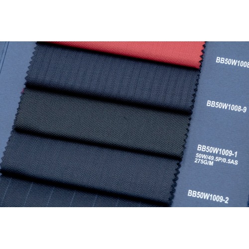 Black Herringbone 50% Wool Fabric