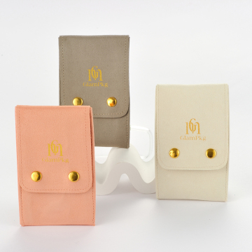 Sac de rangement de bijoux de logo personnalisé en rose de luxe de luxe avec bouton en métal