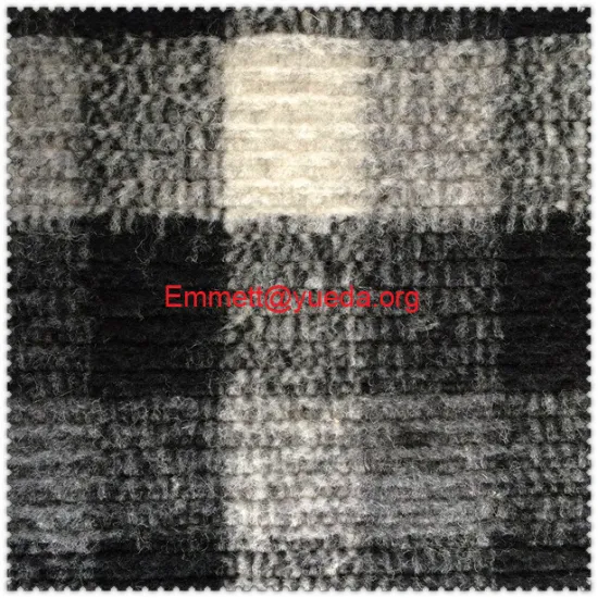 40%wool 10%acrylic 50%polyester black grey white colors plaid check jacquard designs knit fabric for garment coat