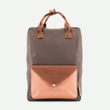 Colorful Moss Green and Cinnamon Brown Large Backpack with Envelope Design