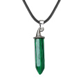 Malachite Hexagonal Prism GunBlack Wizard Cap Pendant Necklace 45cm Black Cord