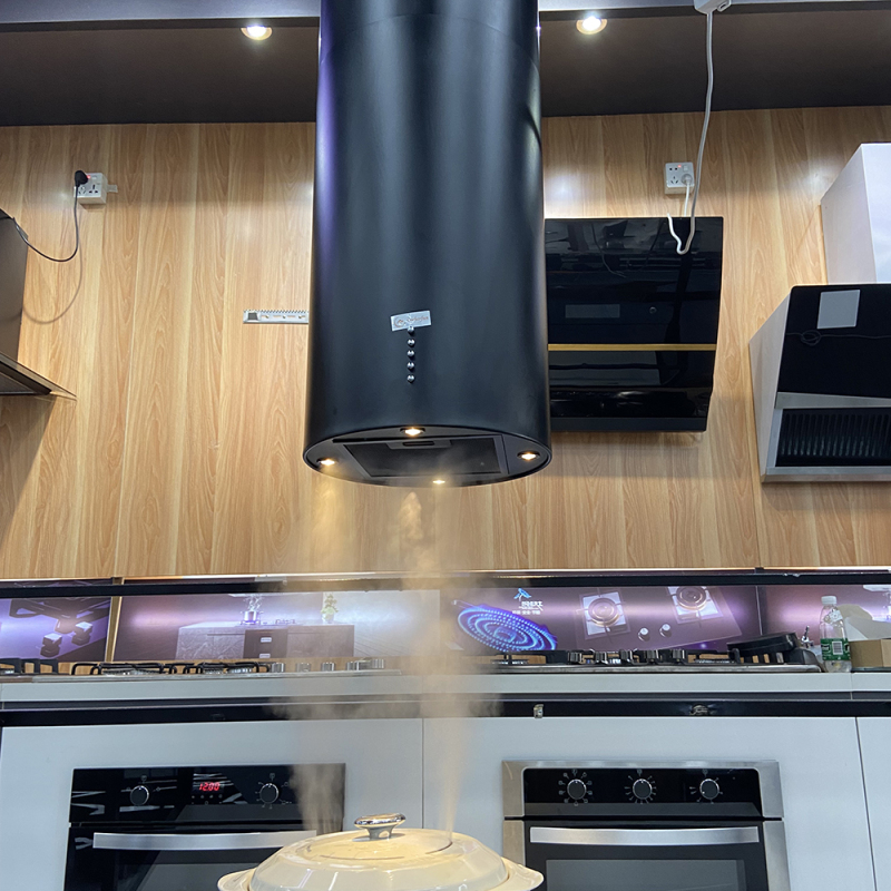 Black Oval Hanging Island Cooker Hood Extractor Fan for Kitchen Islands 3 Mode Range Hoods